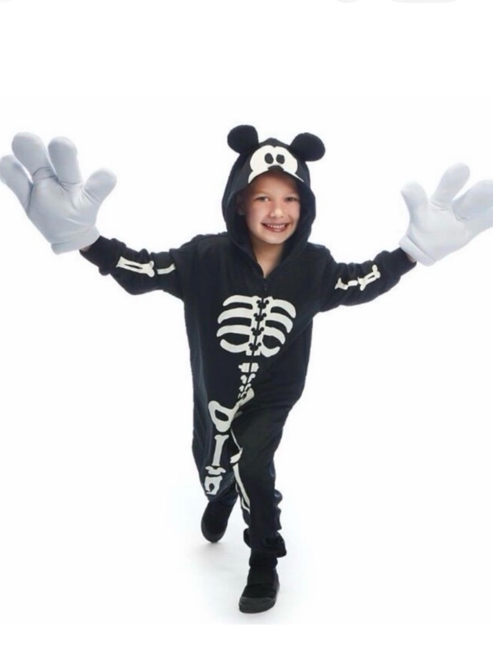 NWT Disney Store Mickey Mouse Skeleton Costume Mickey Hands 3T Glow in the Dark - Picture 2 of 8